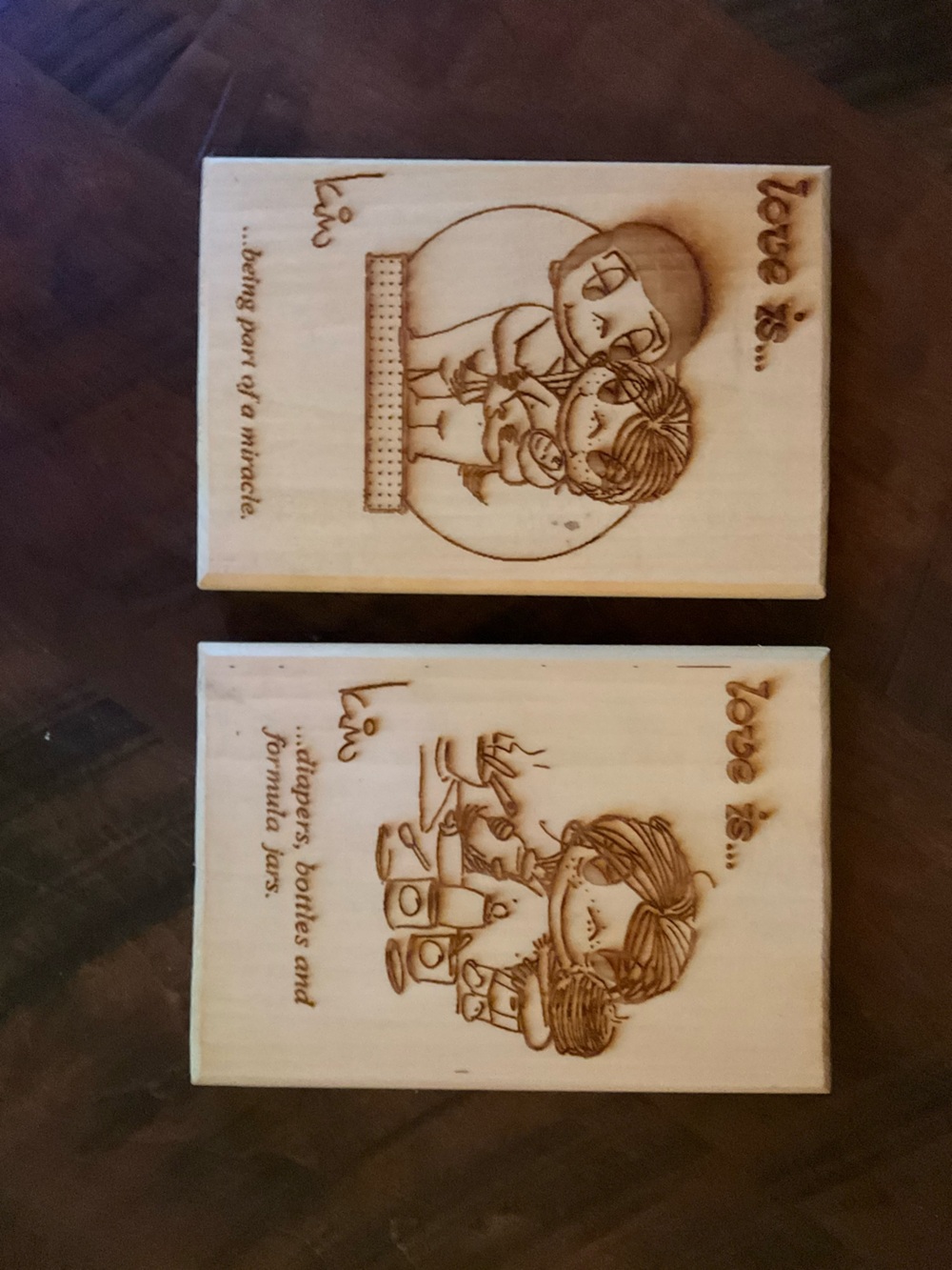 Love is…….2 natural wood laser engraving pictures